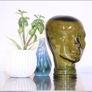 Olive Geeen Glass Mannequin Head * 11 Different Colors * Life Size 11.5" tall